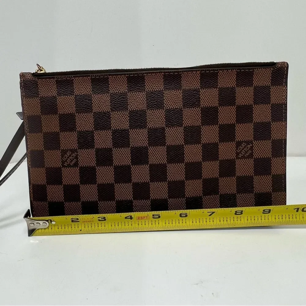 Louis Vuitton Damier Ebene Neverfull Pouch, Women's Brown Wristlet Clutch Wallet